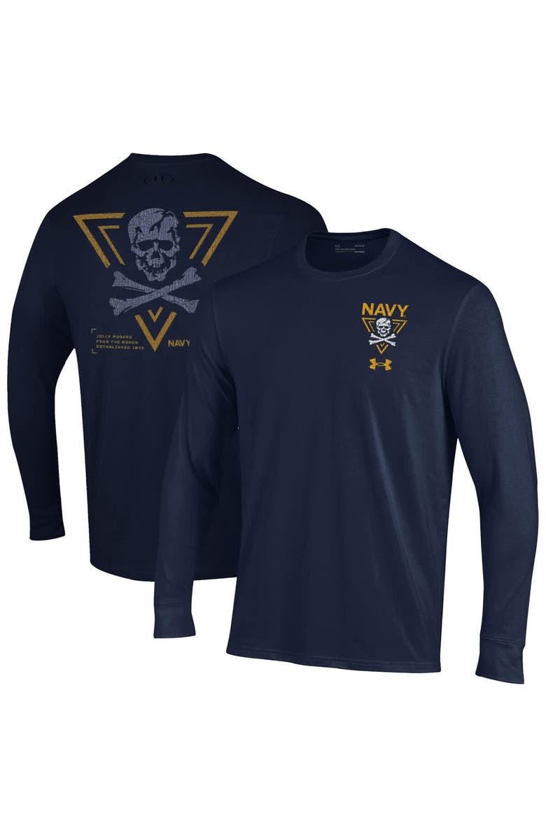 Under Armour Men's Under Armour Navy Navy Midshipmen Distressed Jolly Rogers Performance Long Sleeve T-Shirt, Alternate, color,