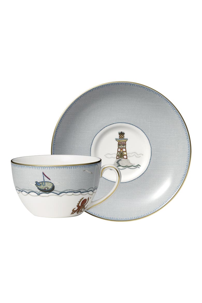 Sailor's Farewell Cup & Plate Breakfast Set, Main, color, GREY