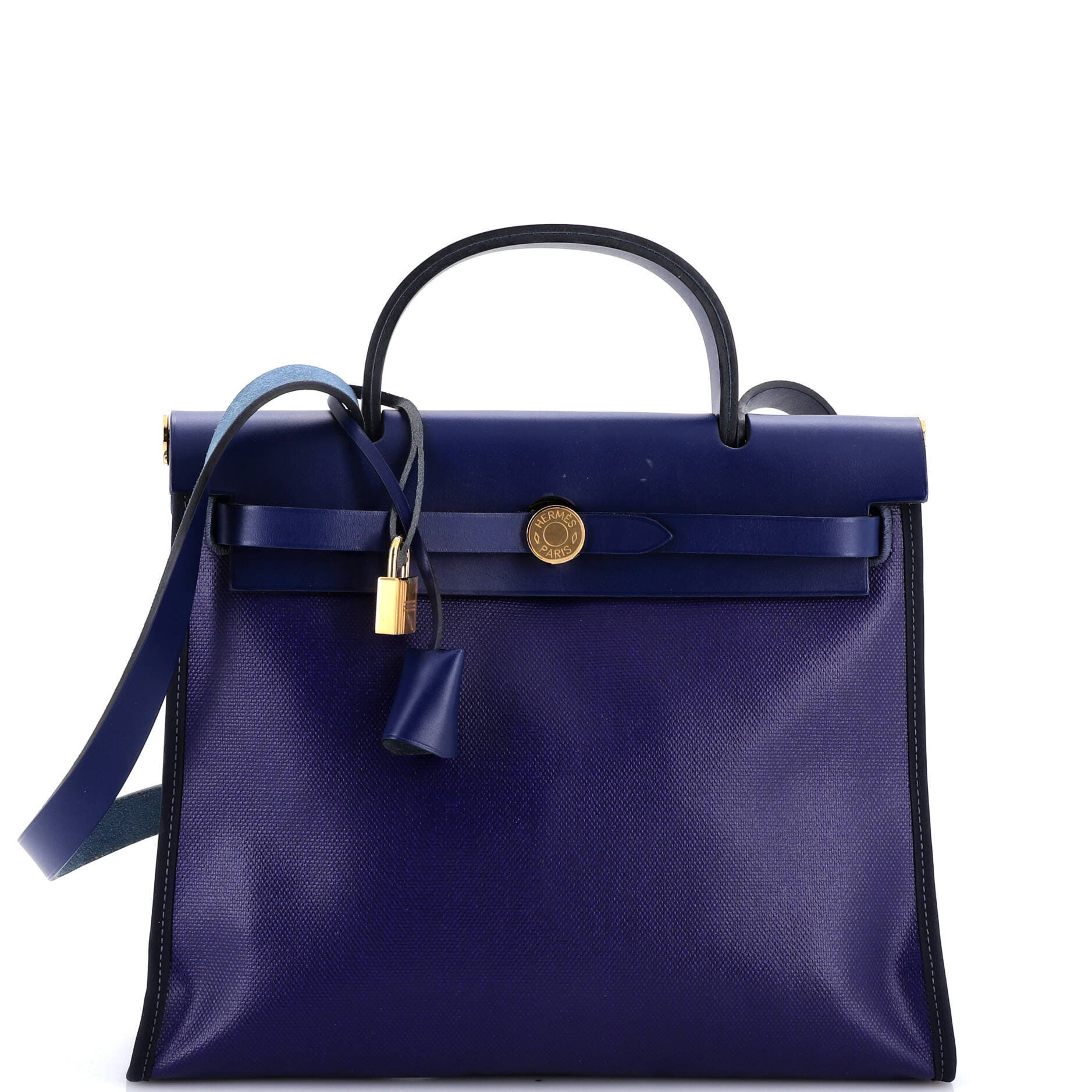 Pre-Owned Hermes Herbag Zip Berline Vache Canvas and Leather 31, Main, color, Bleu Encre