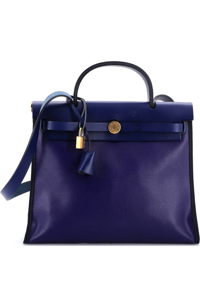 Pre-Owned Hermes Herbag Zip Berline Vache Canvas and Leather 31, Main, color, Bleu Encre