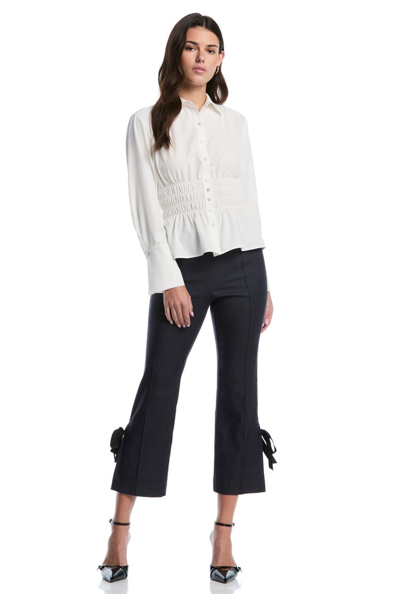 Bow Trim Crop Bootcut Pants, Alternate, color, DARK INDIGO
