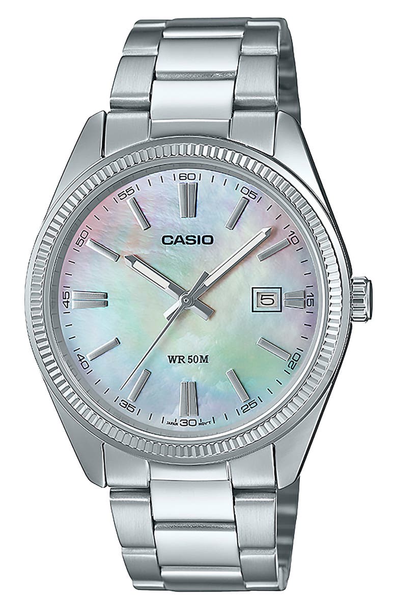 CASIO Vintage Analog Bracelet Watch, 38.5mm, Main, color, Silver Multi
