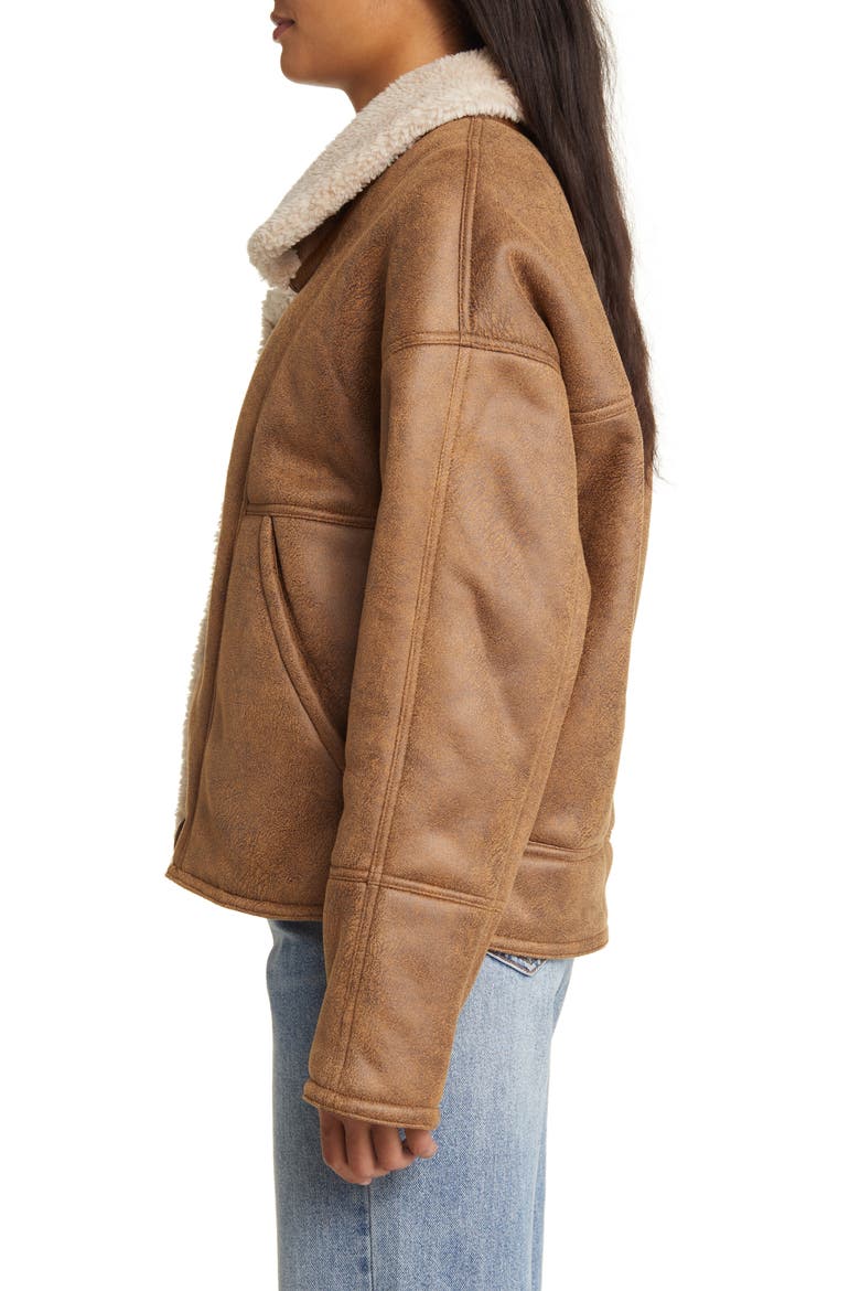 Faux Shearling Moto Jacket, Alternate, color, COGNAC