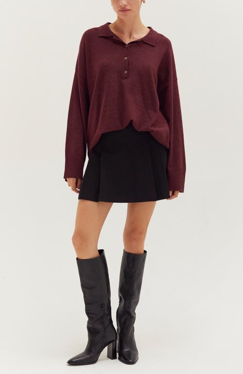 Crescent Polo Sweater Top In Burgundy