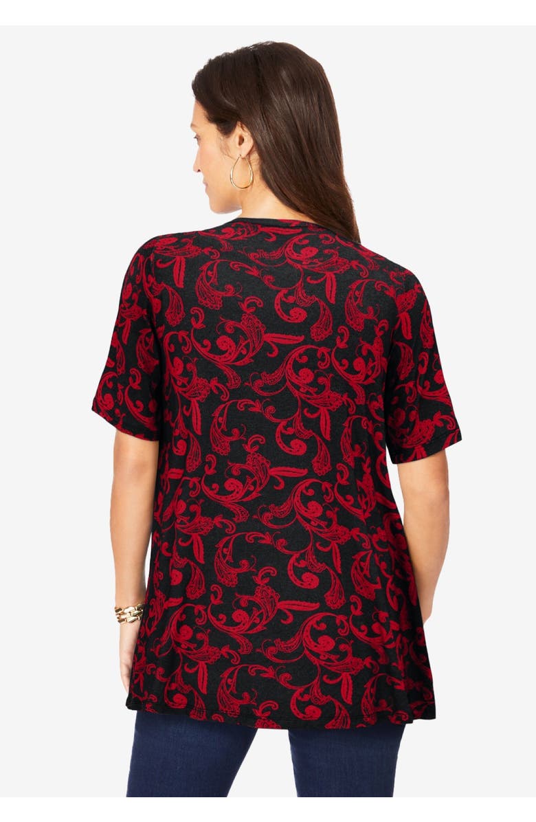 Jessica London Stretch Knit Cutout Swing Tunic, Alternate, color, Mocha Graphic Floral