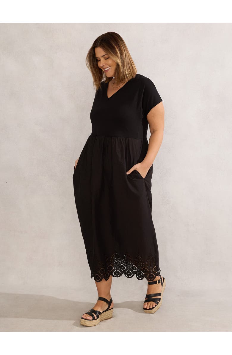 Live Unlimited Jersey Woven Mix T-Shirt Dress, Alternate, color, Black