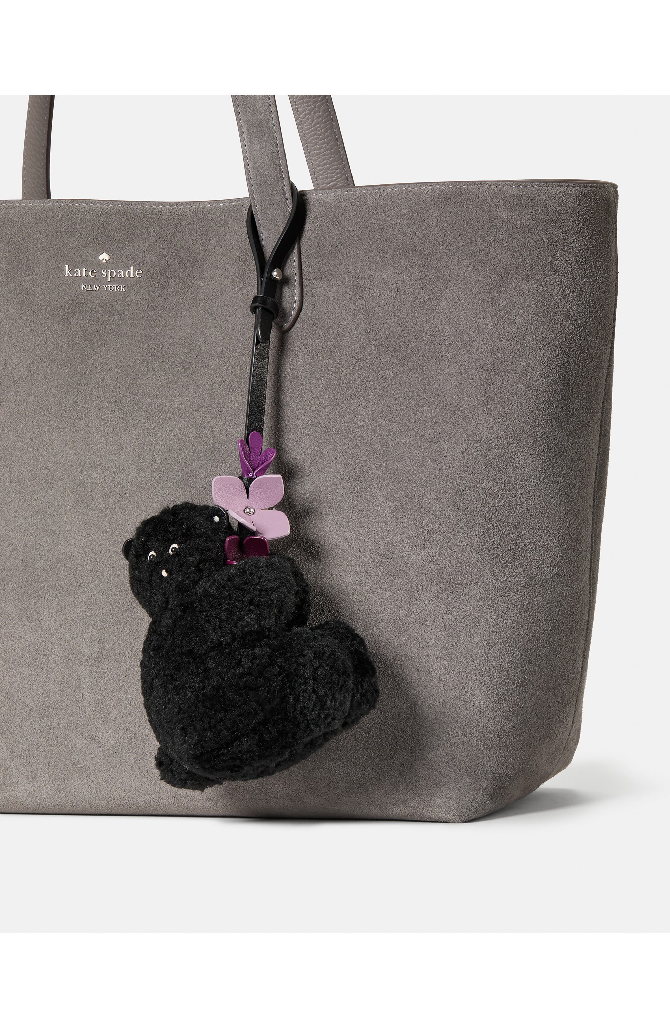 Kate Spade New York critters faux shearling penelope bear bag charm, Alternate, color, Black