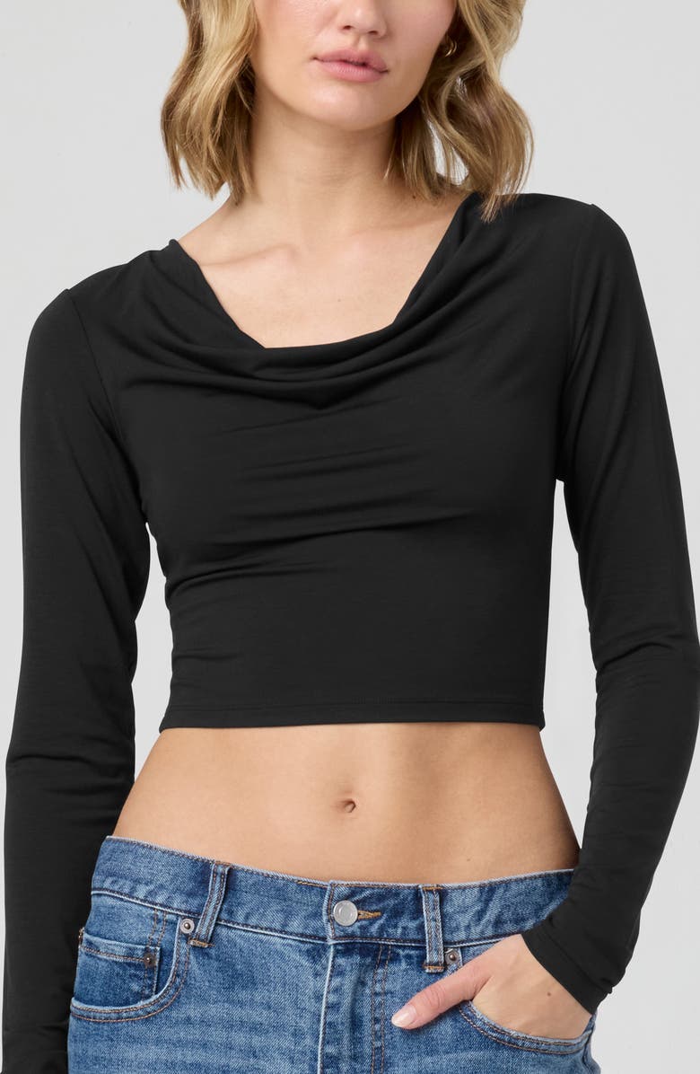 Florence by Mills Cowl Neck Long Sleeve Crop Top, Alternate, color, Black