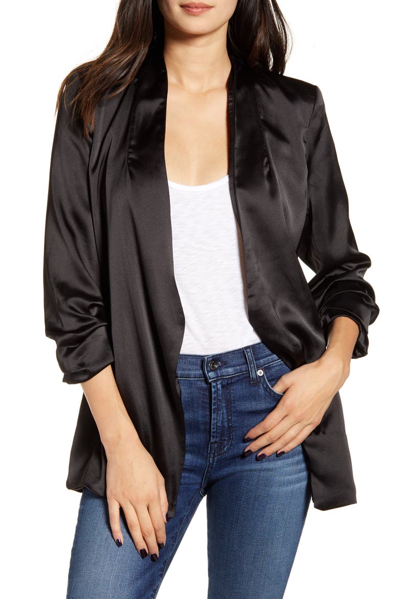 Satin Blazer, Main, color, BLACK