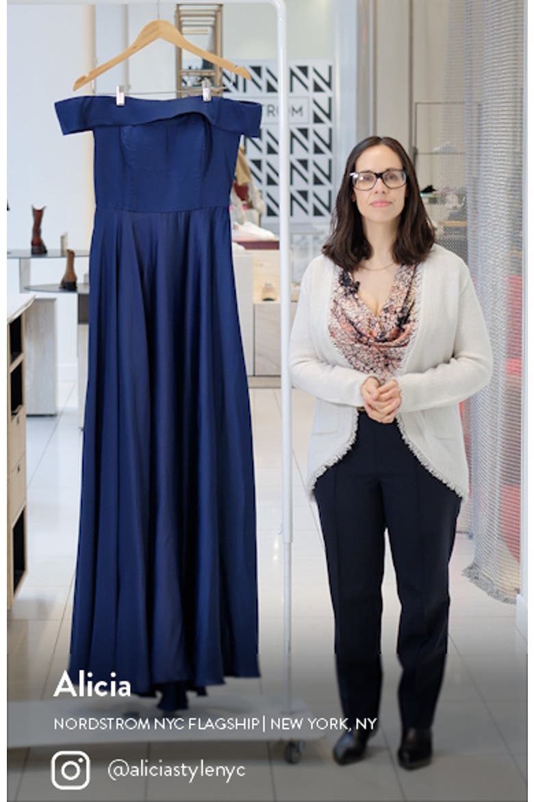 Satin Off the Shoulder Evening Dress with Pockets video