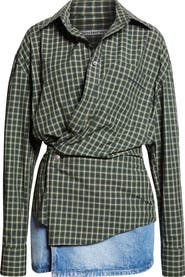 Alexander Wang Long Sleeve Check & Denim Wrap Dress