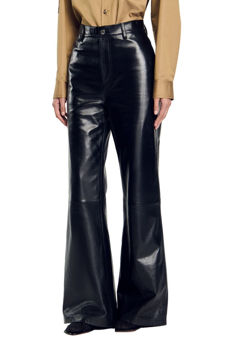 SANDRO Flared leather trousers, Alternate, color, 