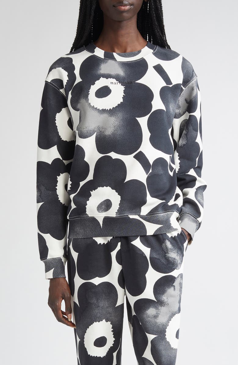 Marimekko Unikko Floral French Terry Sweatshirt, Main, color, Off White
