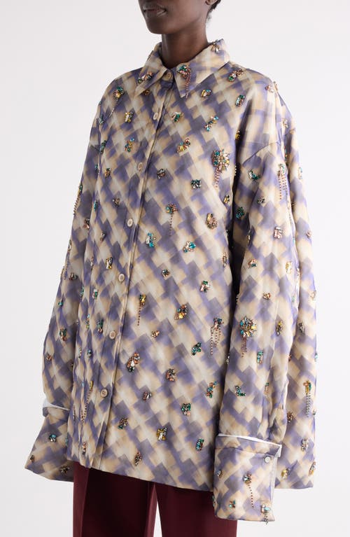 Dries Van Noten Cartan Crystal Embellished Oversize Shirt In Gray