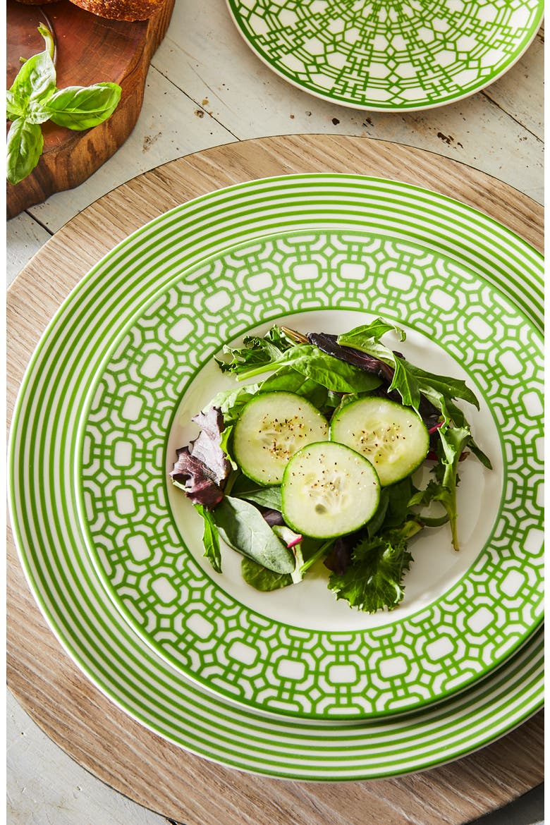Newport Verde Stripe Dinner Plate - Porcelain - Set 4, Alternate, color, GREEN