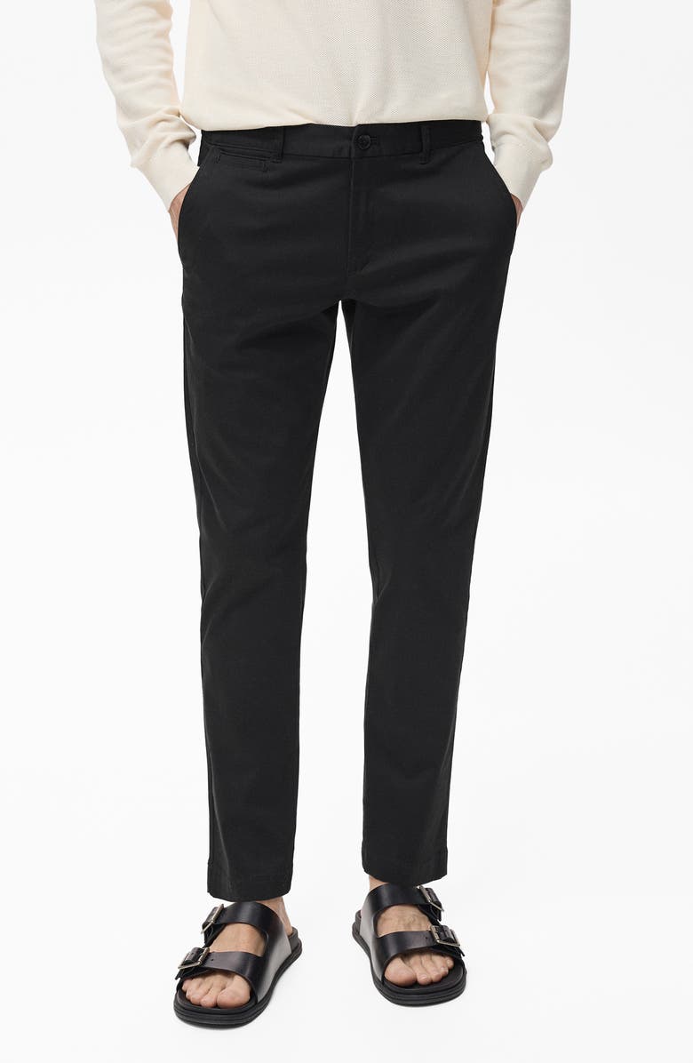 MANGO Prato Crop Tapered Stretch Cotton Chinos, Main, color, Black