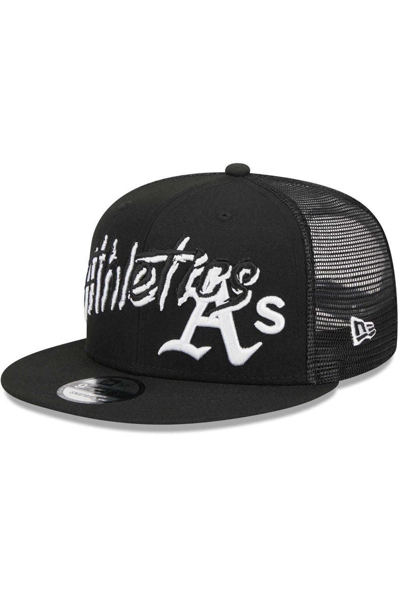 Men's New Era Black Oakland Athletics Street Trucker 9FIFTY Snapback Hat, Alternate, color, Black
