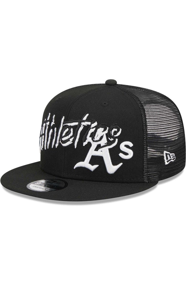 New Era Men's New Era Black Oakland Athletics Street Trucker 9FIFTY Snapback Hat, Alternate, color, Black