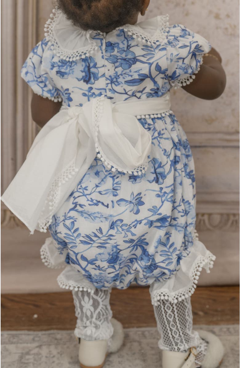 Petite Maison Kids Jaylin Linen Romper, Alternate, color, Blue And White Flower Print