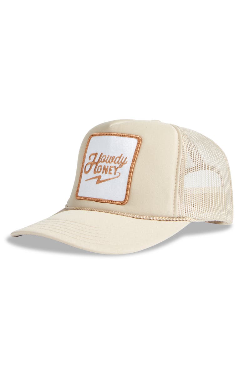Friday Feelin’ Howdy Honey Trucker Hat, Main, color, Tan