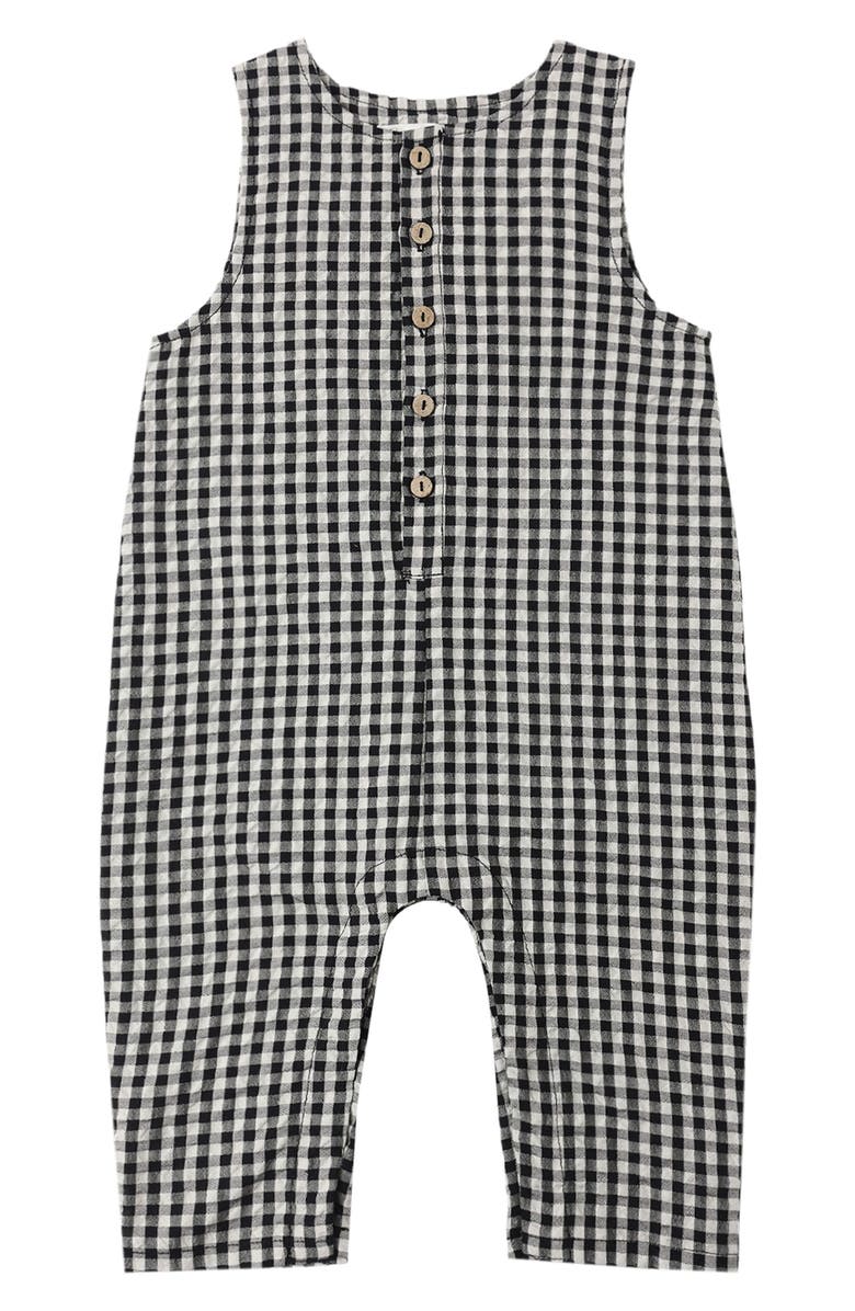 Rylee + Cru Gingham Romper, Main, color, Black