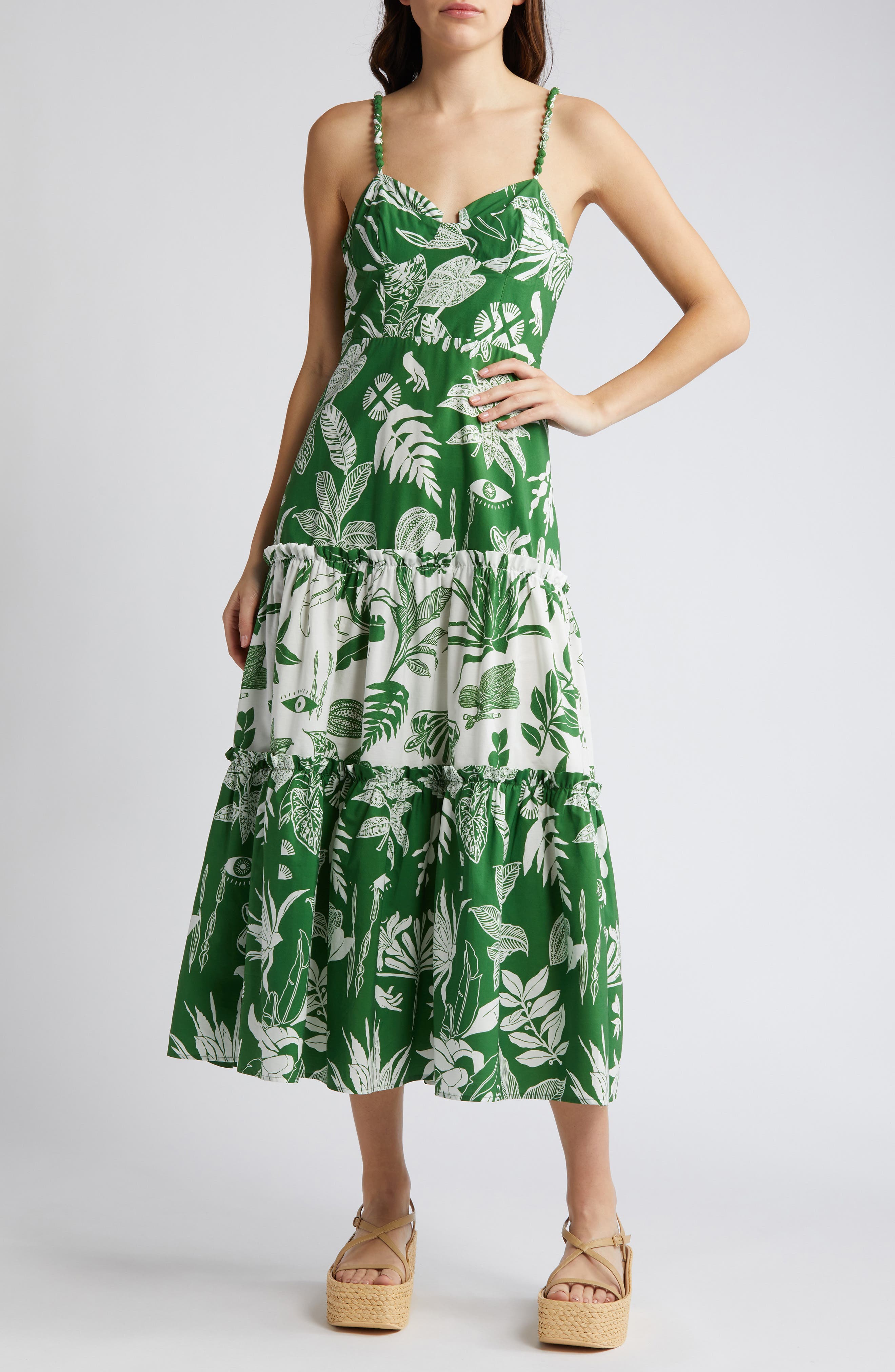 FARM Rio Forest Soul Sleeveless Tiered Ruffle Midi Dress (Women)
