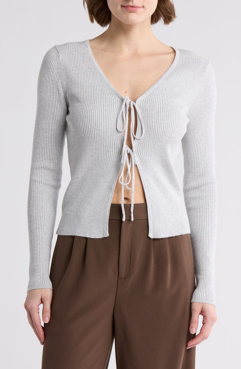 French Connection Double Tie Front Rib Cardigan, Main, color, Lght Grey