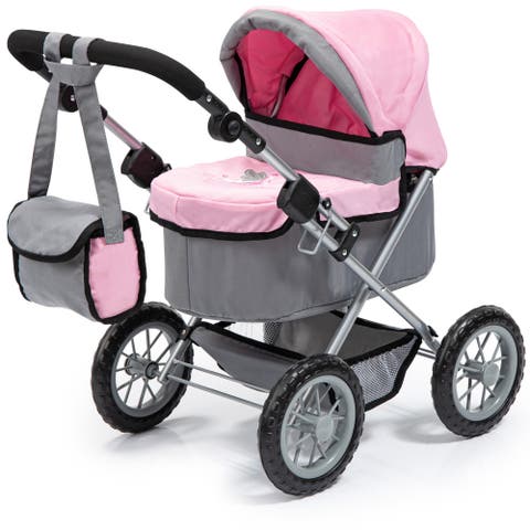 Trendy Pram Stroller For Toy Baby Dolls Grey/Pink