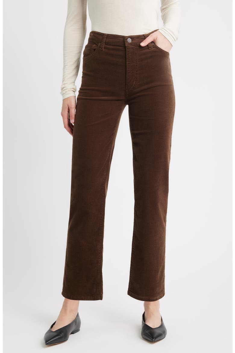 Le Sleek Corduroy Ankle Straight Leg Pants, Main, color, BITTER CHOCOLATE