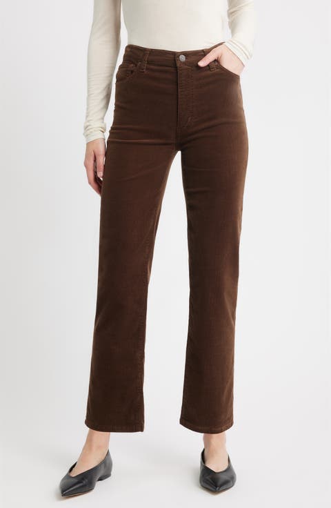 Le Sleek Corduroy Ankle Straight Leg Pants (Bitter Chocolate)
