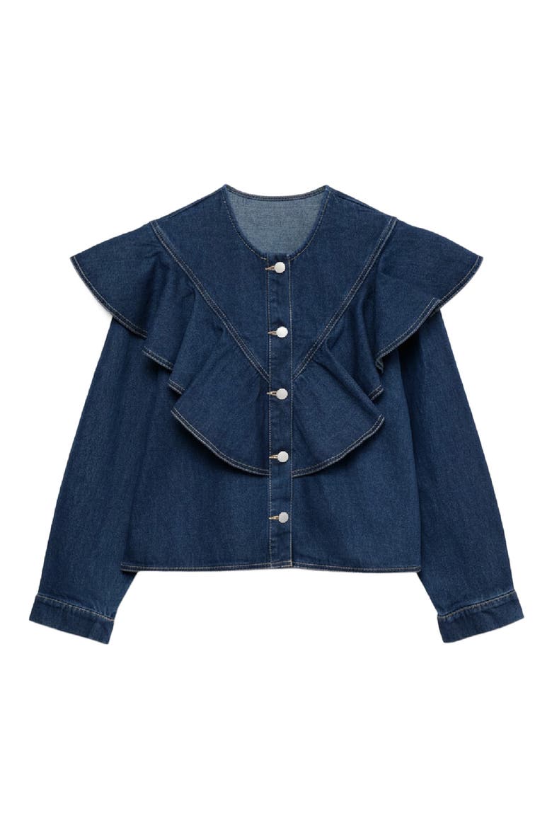 Fia Ruffle Placket Denim Button-Up Shirt, Alternate, color, MEDIUM BLUE DENIM