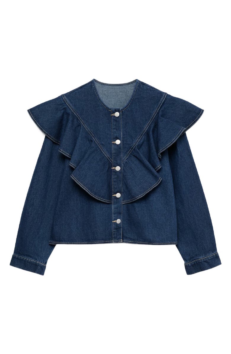 VERO MODA Fia Ruffle Placket Denim Button-Up Shirt, Alternate, color, Medium Blue Denim
