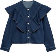 VERO MODA Fia Ruffle Placket Denim Button-Up Shirt