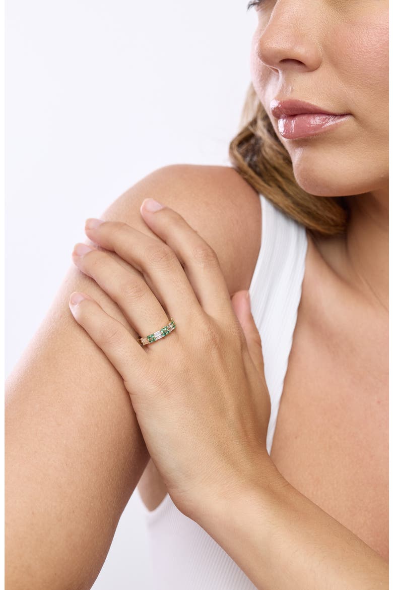 18K Gold El Mar Gemstone & Diamond Stackable Ring (Online Trunk Show), Alternate, color, 18KYG/ DIAMOND/ EMERALD