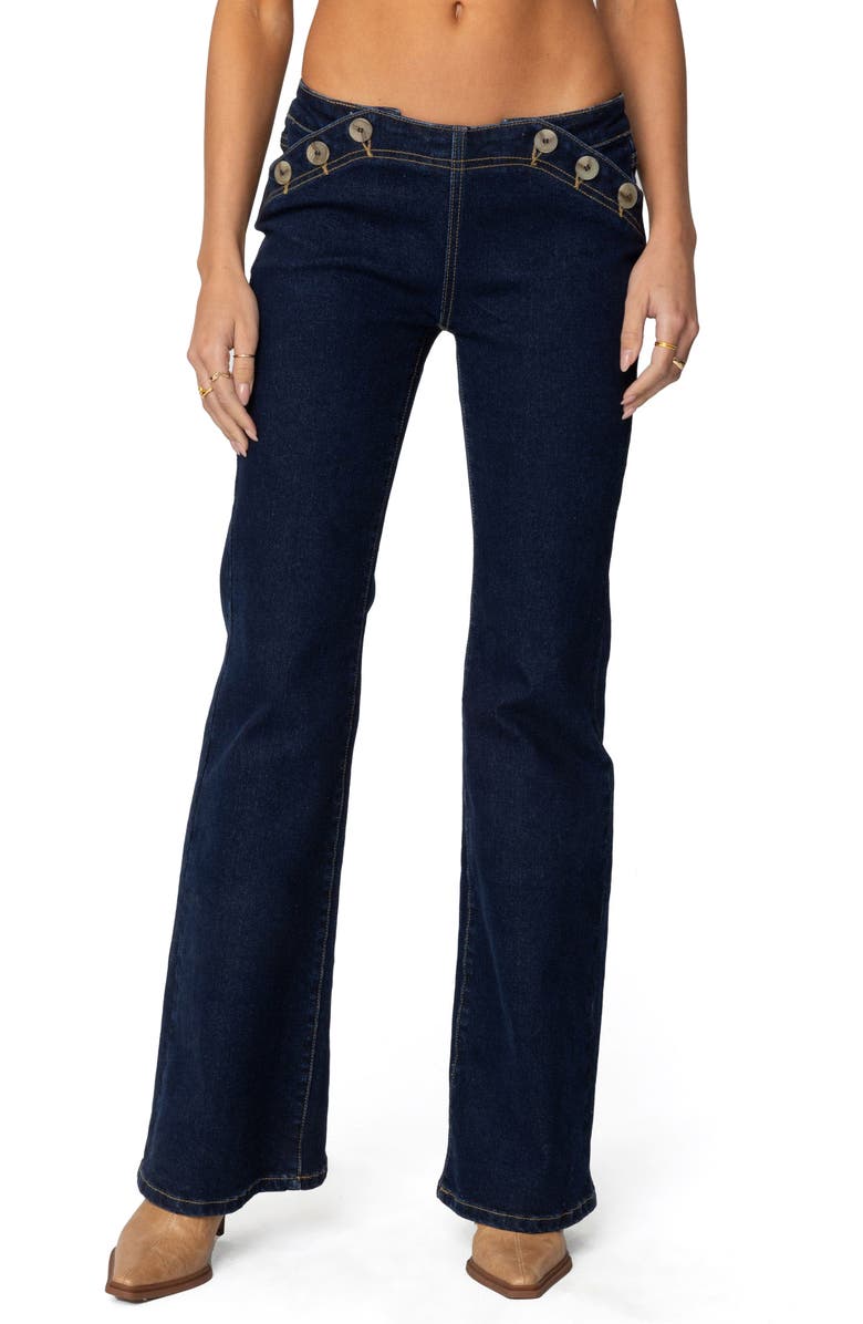 EDIKTED Alison Low Rise Flare Jeans, Main, color, Blue
