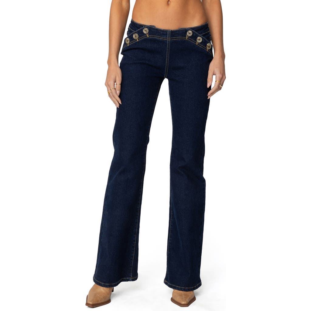 Edikted Alison Low Rise Flared Dark Rinse Wash Jeans In Blue
