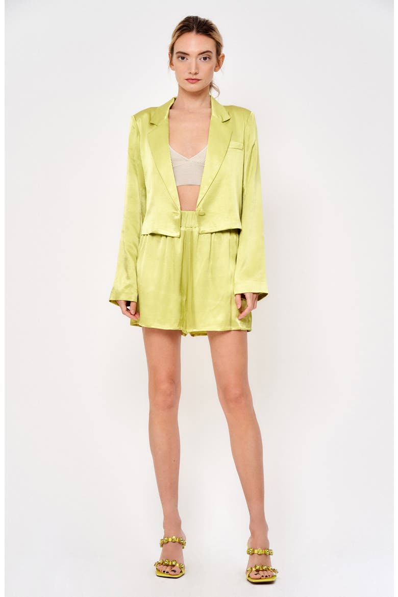 Astella Satin Cropped Blazer, Alternate, color, LIME GREEN
