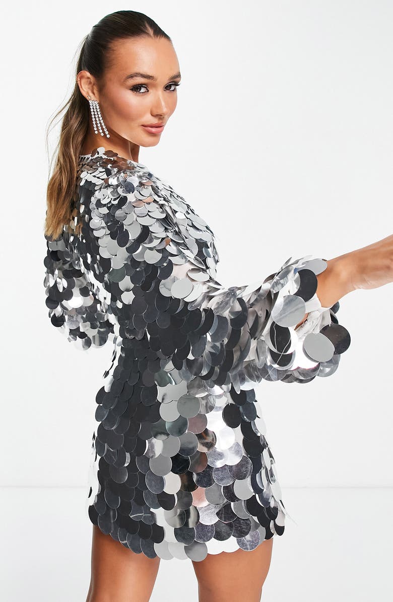 ASOS DESIGN Sequin Disk Long Sleeve Minidress, Alternate, color, 