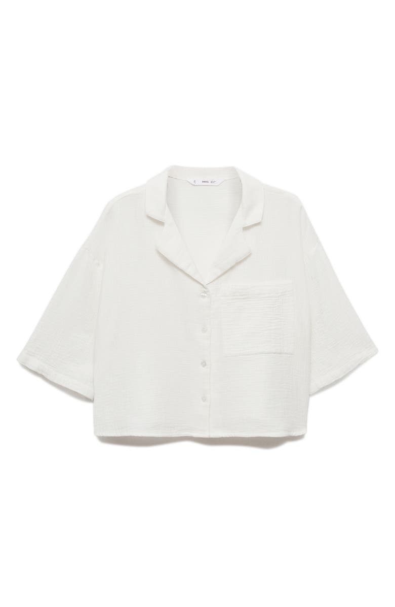MANGO Boxy Elbow Sleeve Cotton Gauze Camp Shirt, Alternate, color, 