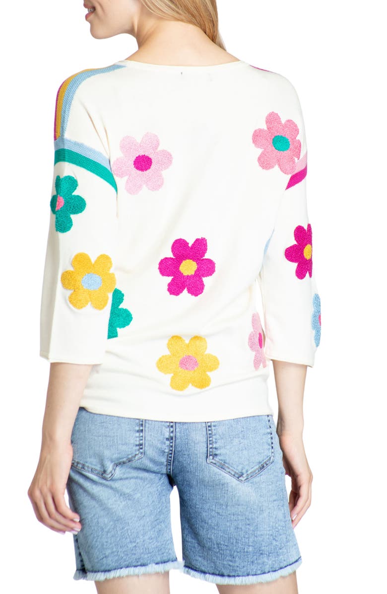 APNY Gerber Daisy Embroidered Three-Quarter Sleeve Sweater, Alternate, color,