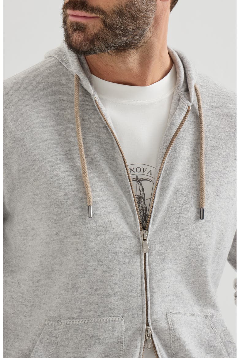 Cashmere sweatshirt-style cardigan with hood, Alternate, color, Pebble