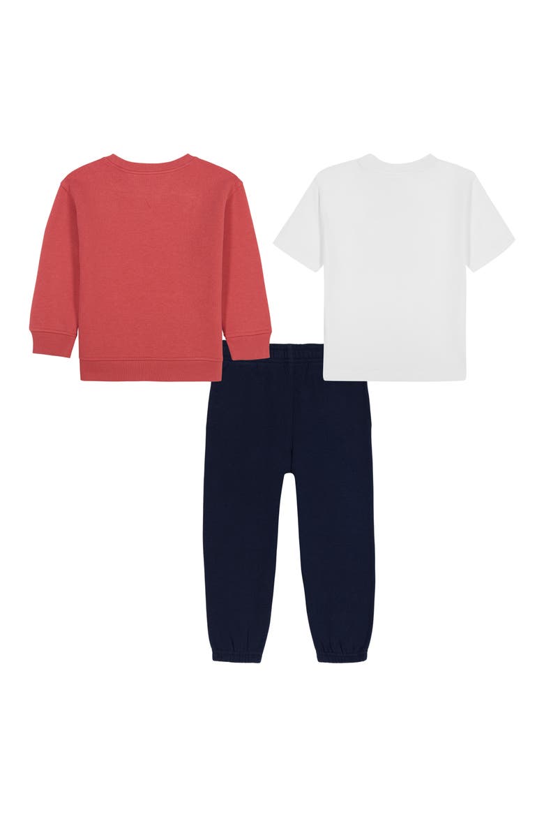 Kids' 3-Piece Fleece Crewneck, T-Shirt & Joggers Set, Alternate, color, BLUE MULTI