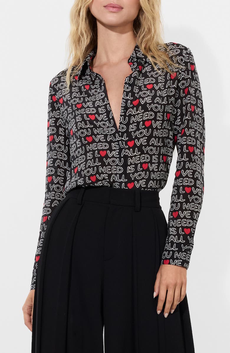 Alice + Olivia Willa Button-Up Shirt, Main, color, All You Need Is Love
