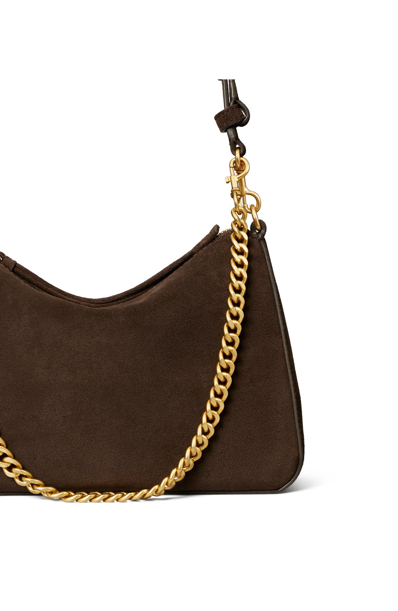 Perry Small Suede Shoulder Bag, Alternate, color, DEEP BROWN