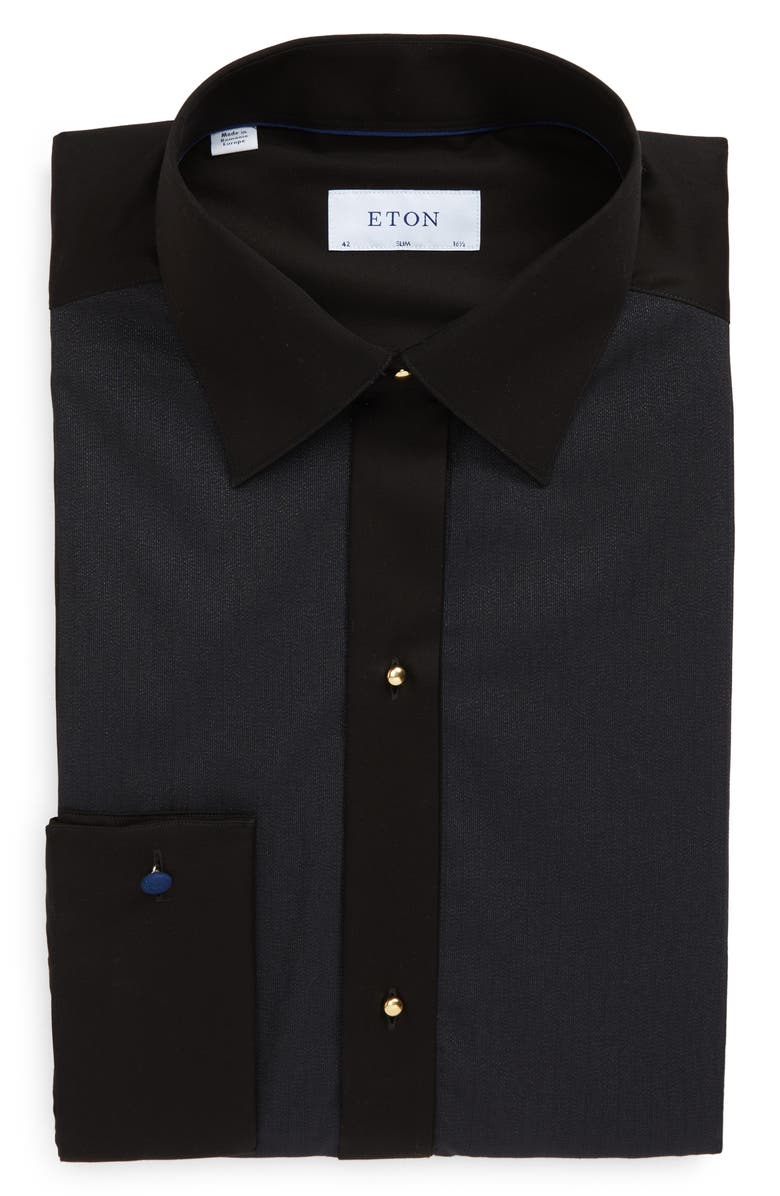 Eton Slim Fit Metallic Piqué Tuxedo Dress Shirt, Main, color,