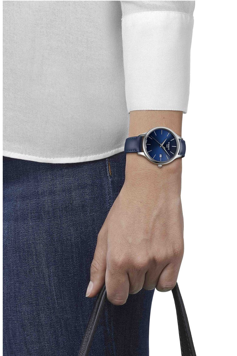 Bella Ora Piccola Leather Strap Watch, 38mm, Alternate, color, BLUE