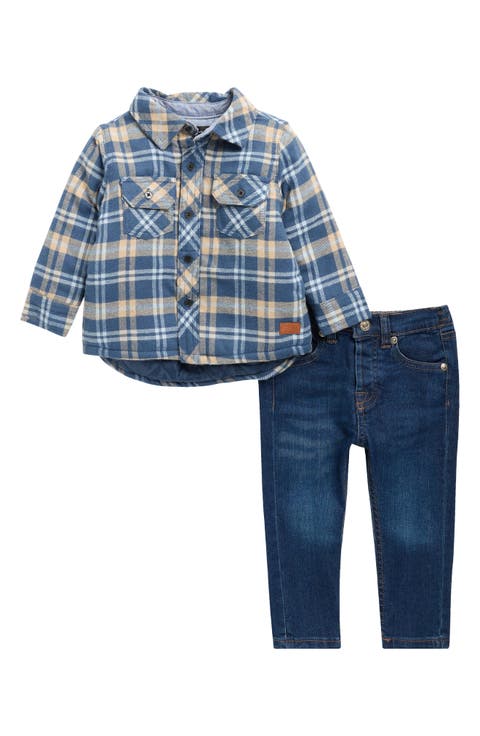 Flannel Shacket & Denim Jeans Set (Baby Boys)