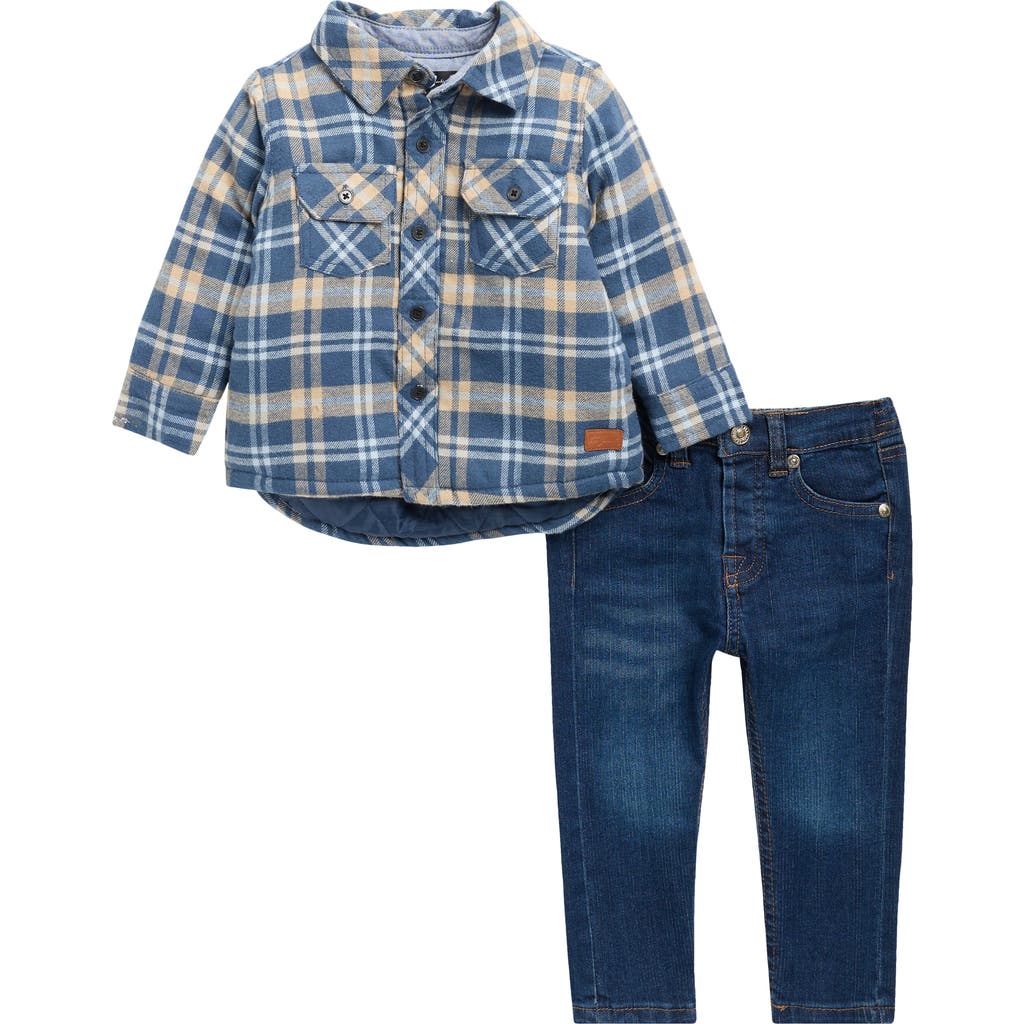 7 For All Mankind Flannel Shirt & Denim Jeans Set In Blue