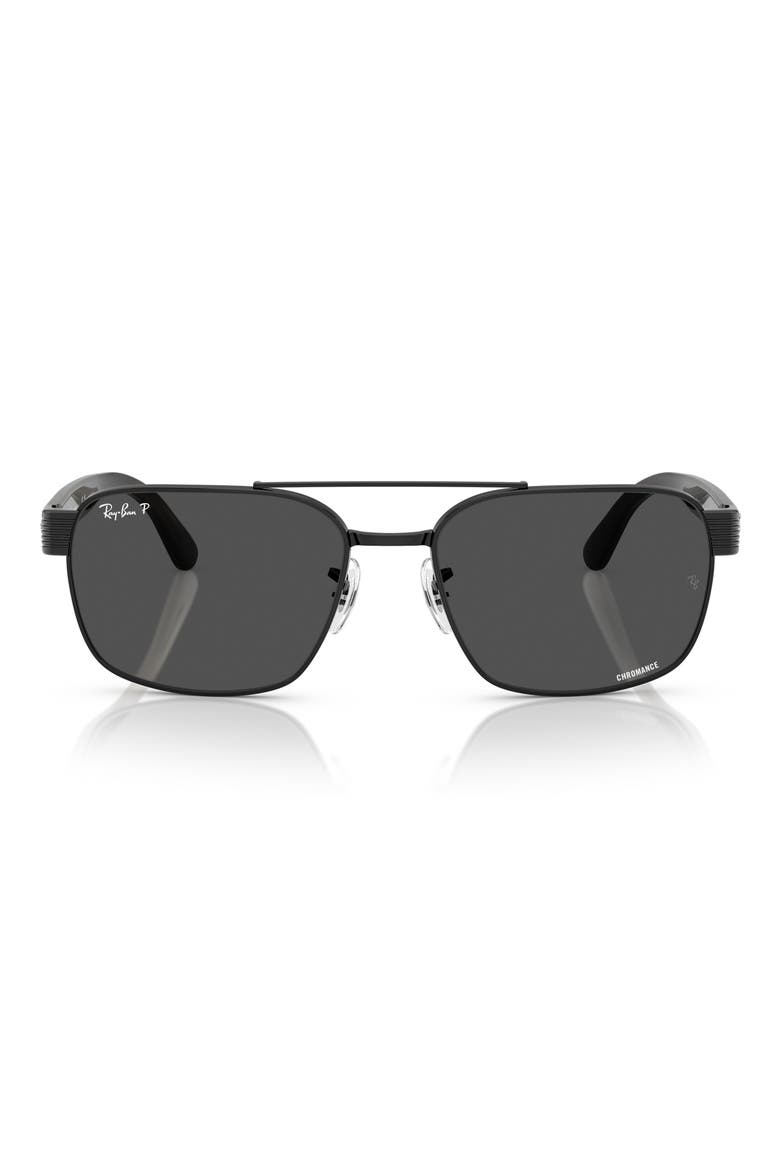 Chromance 58mm Polarized Square Sunglasses, Main, color, BLACK