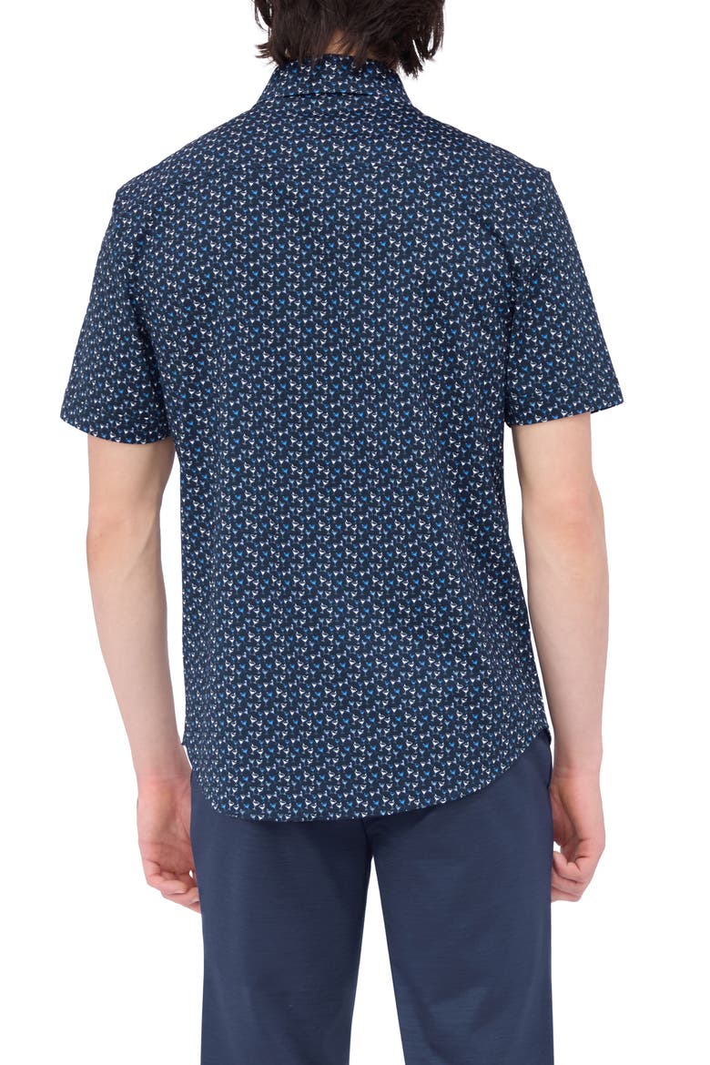 Miles OoohCotton® Barware Print Short Sleeve Button-Up Shirt, Alternate, color, NAVY